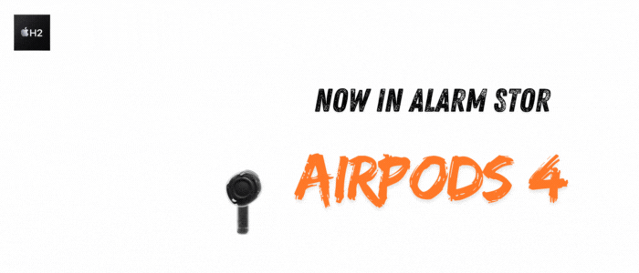 AirPods 4 in their charging case, showcasing a sleek design with a glossy finish, set against a soft background.